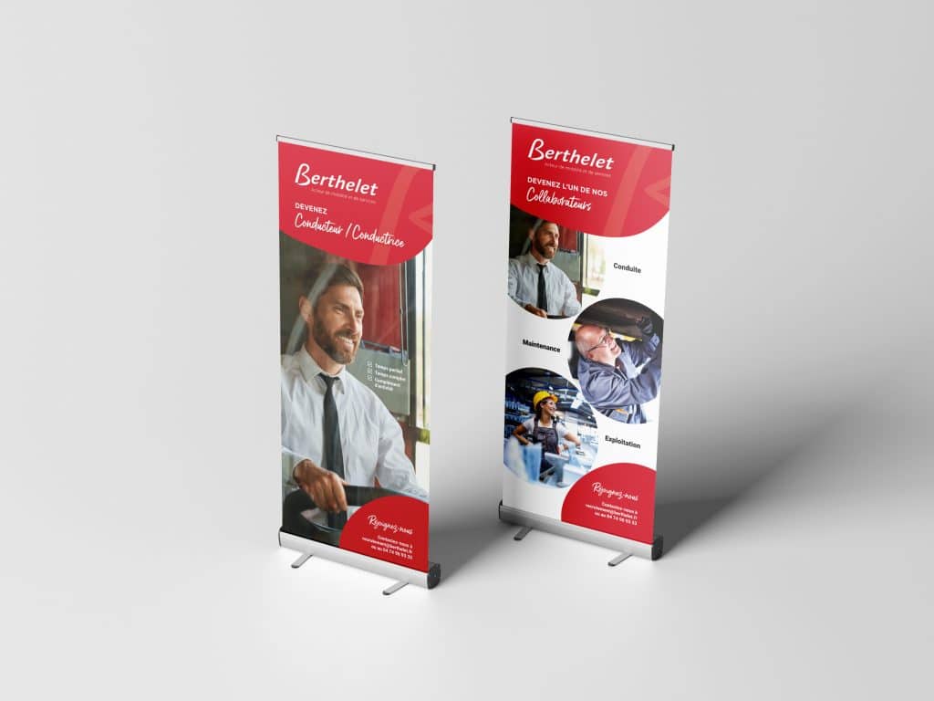 Kak&eacute;monos et flyer pour le recrutement de conducteurs dans une PME de transport de voyageurs.